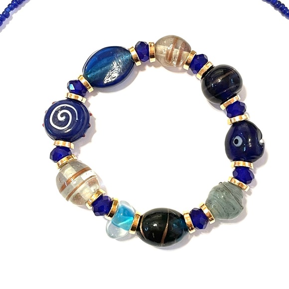 Glass Murano Necklace and Bracelet Blue Glass and Crystals - Picture 3 of 4